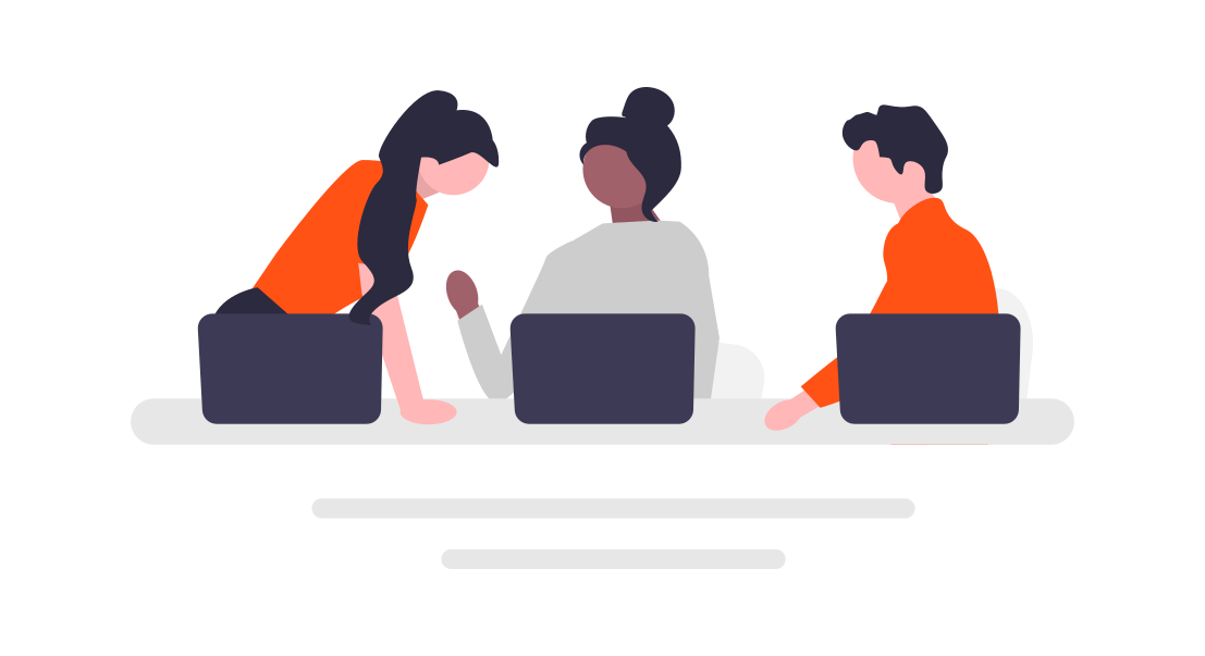 diverse team talking over computers